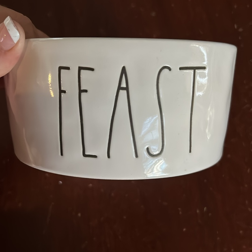 Rae Dunn ceramic cat bowl. “Feast” EUC - Picture 3 of 5